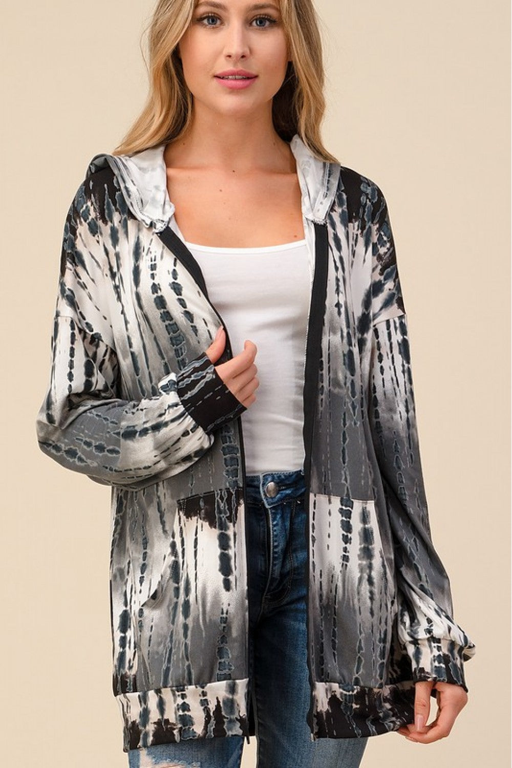 Shibori Tie Dye Zipper Hoodie