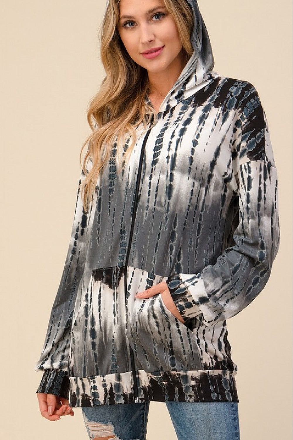 Shibori Tie Dye Zipper Hoodie