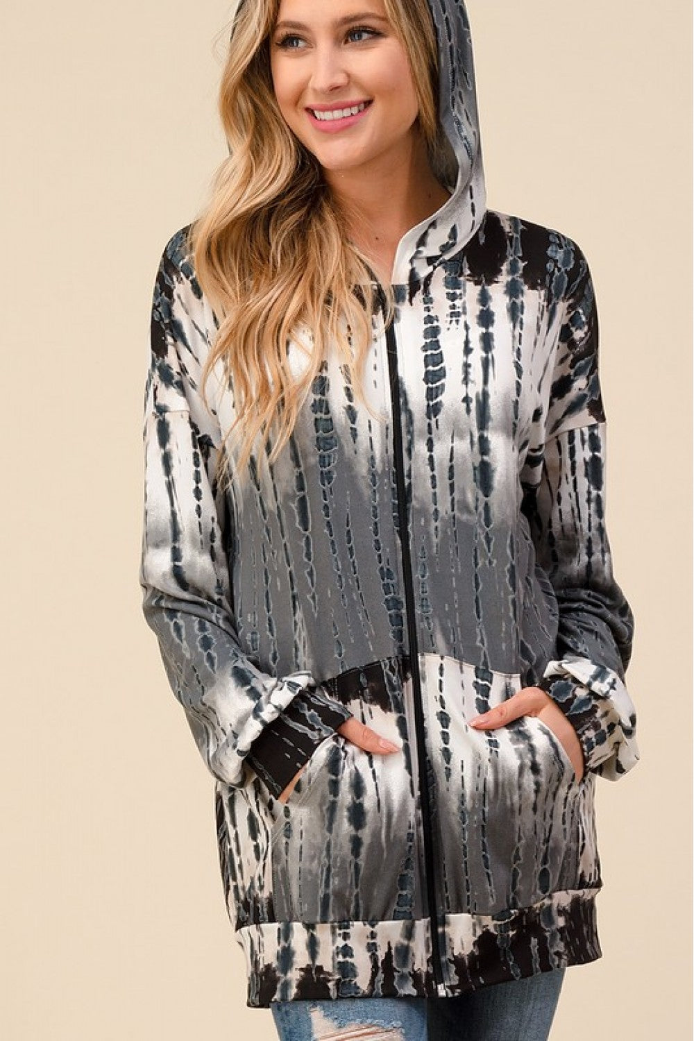 Shibori Tie Dye Zipper Hoodie