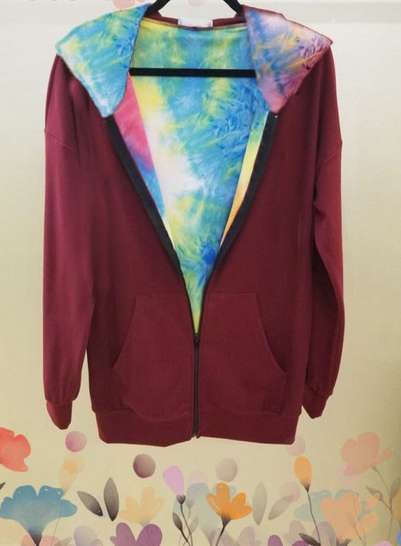 Double Hoodie Zip Up Jacket - Tie Dye