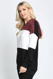 Leopard Solid Color Block Contrast Long Sleeve Hoodie