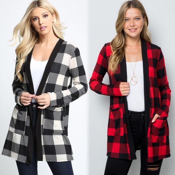 Buffalo Plaid Cardigan with Pockets
