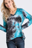 Teal Tie Dye Top with Sequin Pocket - Relaxed Fit and Legging-Soft Material