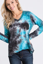 Teal Tie Dye Sequence Pocket Top