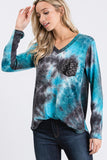 Teal Tie Dye Top with Sequin Pocket - Relaxed Fit and Legging-Soft Material