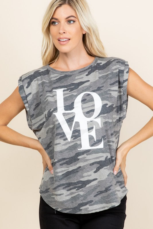 Gray Camo Cap Sleeve Love Top