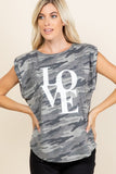Gray Camo Cap Sleeve Love Top