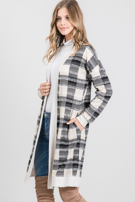 Taupe Plaid Cardigan w/ Pockets