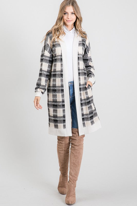 Taupe Plaid Cardigan w/ Pockets