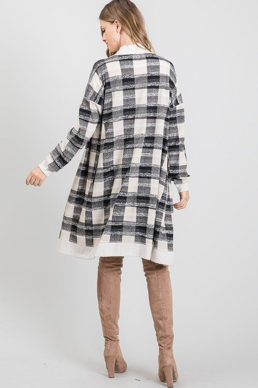 Taupe Plaid Cardigan w/ Pockets