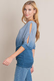 Dip Dye Ombre Asymmetric Cold Shoulder Top