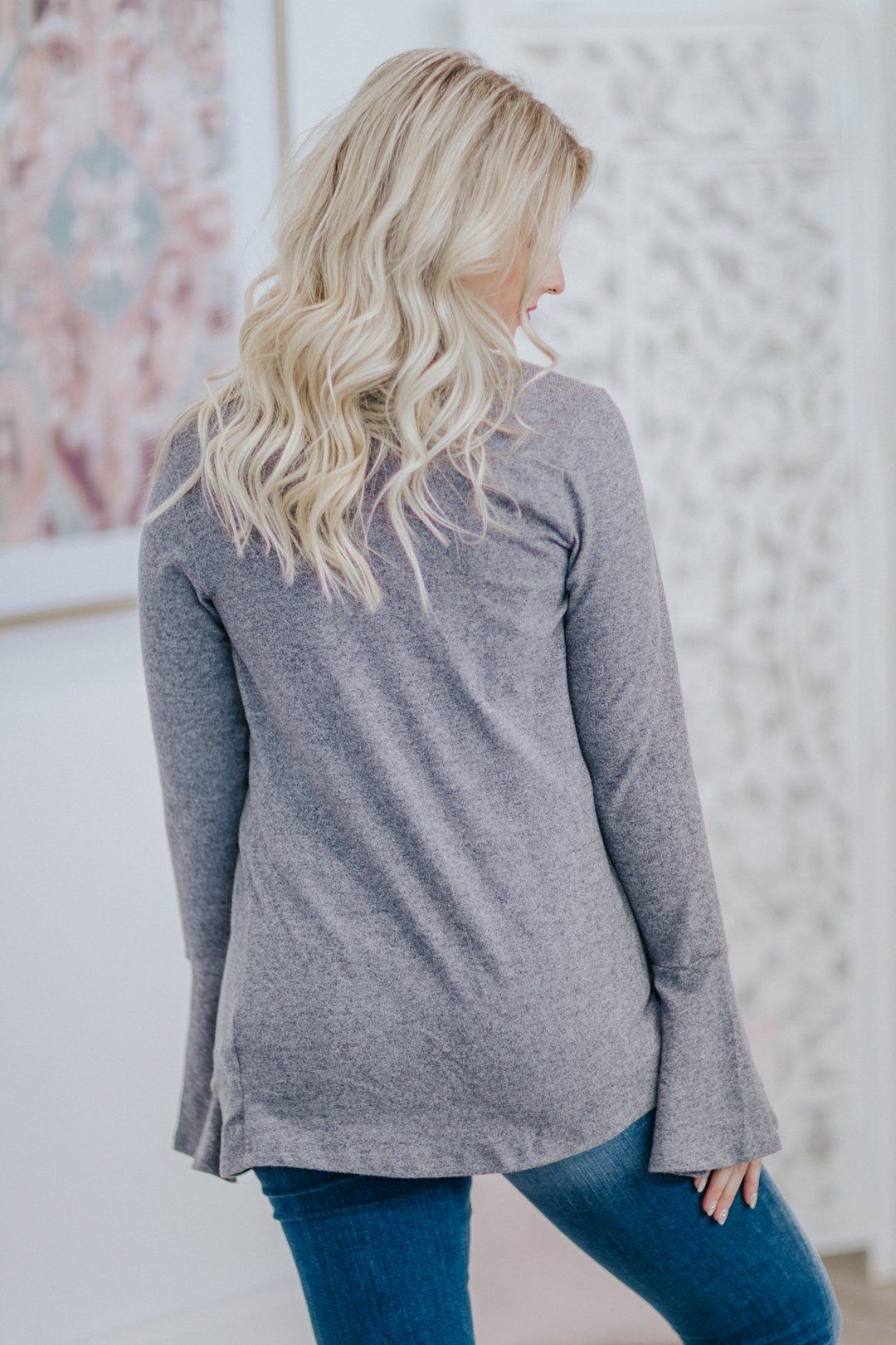 Wrap Neck Flare Sleeve Cardigan