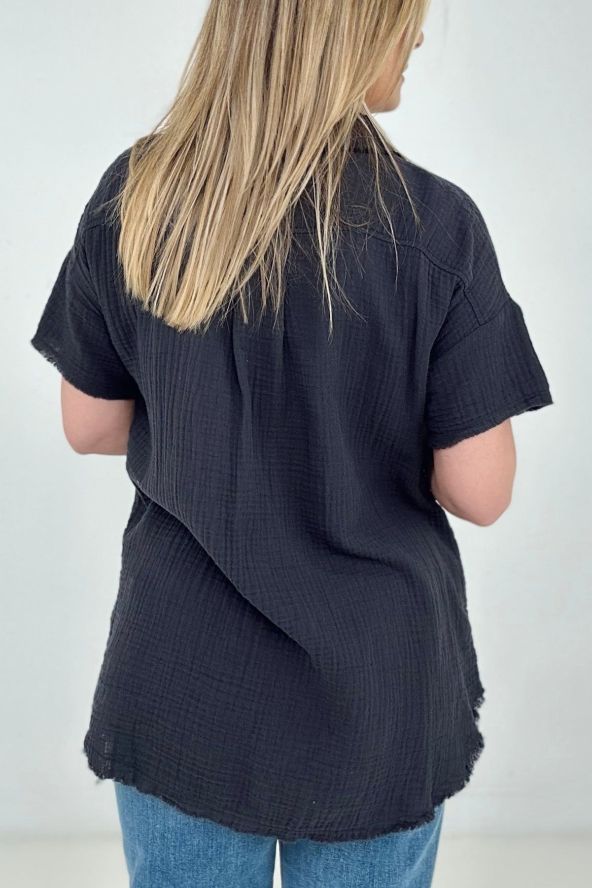 Raw Edge Button Down Cotton Shirt