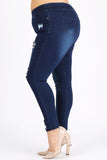 Distressed Dark Denim Skinny Stretch Jeggings