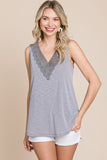 Sleeveless V-Neck Lace Neckline Knit Top