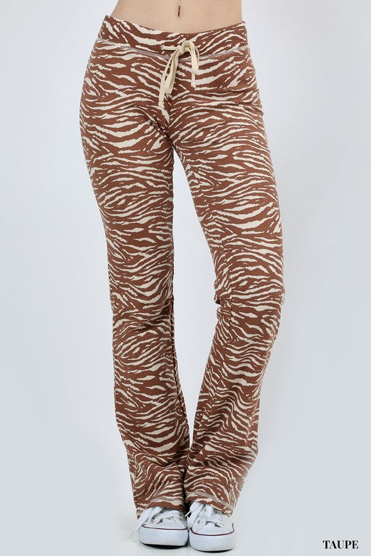 Zebra Print Fleece Comfy Animal Print Drawstring Lounge Pants