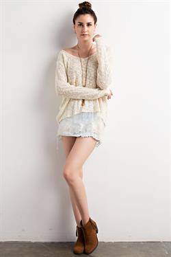 Knitted V-neck Lace Trimmed Sweater