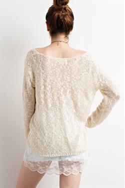 Knitted V-neck Lace Trimmed Sweater