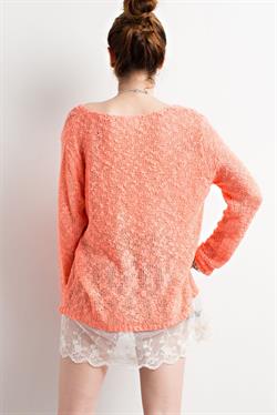 Knitted V-neck Lace Trimmed Sweater