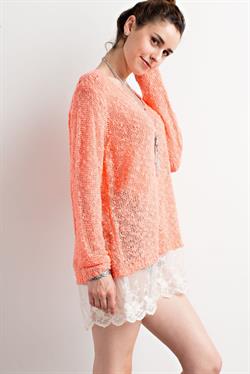Knitted V-neck Lace Trimmed Sweater