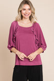 Elegant Mauve Ruffle Detail Top - Half Sleeve Relaxed Fit Blouse