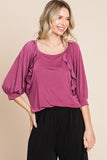 Elegant Mauve Ruffle Detail Top - Half Sleeve Relaxed Fit Blouse