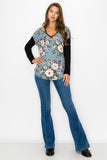 Comfort Fit Floral V-Neck Long Sleeve Top - Soft Stretch for Everyday Elegance