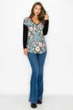 Comfort Fit Floral V-Neck Long Sleeve Top - Soft Stretch for Everyday Elegance