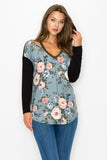 Comfort Fit Floral V-Neck Long Sleeve Top - Soft Stretch for Everyday Elegance