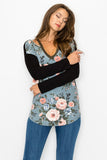 Comfort Fit Floral V-Neck Long Sleeve Top - Soft Stretch for Everyday Elegance