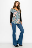 Comfort Fit Floral V-Neck Long Sleeve Top - Soft Stretch for Everyday Elegance