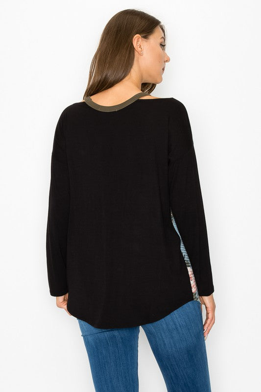 Comfort Fit Floral V-Neck Long Sleeve Top - Soft Stretch for Everyday Elegance