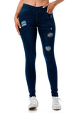 Distressed Dark Denim Skinny Stretch Jeggings