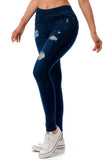 Distressed Dark Denim Skinny Stretch Jeggings