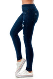 Distressed Dark Denim Skinny Stretch Jeggings