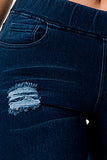 Distressed Dark Denim Skinny Stretch Jeggings