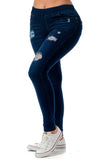 Distressed Dark Denim Skinny Stretch Jeggings