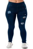 Distressed Dark Denim Skinny Stretch Jeggings