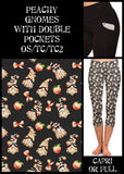 Gnomes And Peaches Print Black Leggings w/ Double Pockets