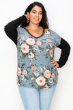 Comfort Fit Floral V-Neck Long Sleeve Top - Soft Stretch for Everyday Elegance