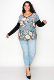 Comfort Fit Floral V-Neck Long Sleeve Top - Soft Stretch for Everyday Elegance
