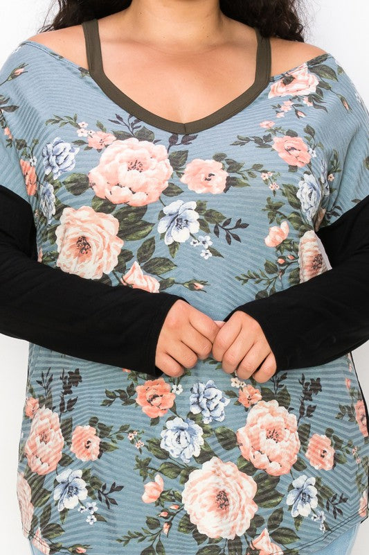 V-neck Cut Out Long Sleeve Floral Top