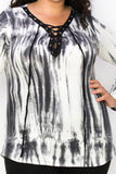Extra Soft Lace-Up Long Sleeve Tie-Dye V-Neck Top