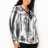 Extra Soft Lace-Up Long Sleeve Tie-Dye V-Neck Top