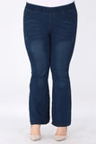 Comfy Dark Denim Jean Flare Pull On Jeggings