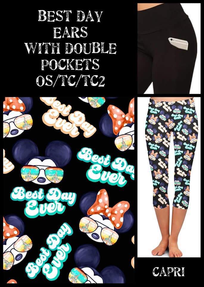 Best Day Ears Capri Soft Leggings w/ Double Pockets