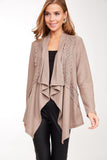 Draped Neck Lace Insert Knit Cardigan - Mocha