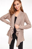 Draped Neck Lace Insert Knit Cardigan - Mocha