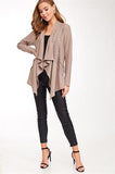 Draped Neck Lace Insert Knit Cardigan - Mocha