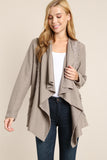 Draped Neck Lace Insert Knit Cardigan - Mocha